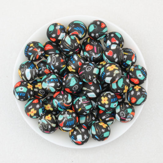 Nurse Theme 15mm Printed Silicone Beads 50pcs 2
