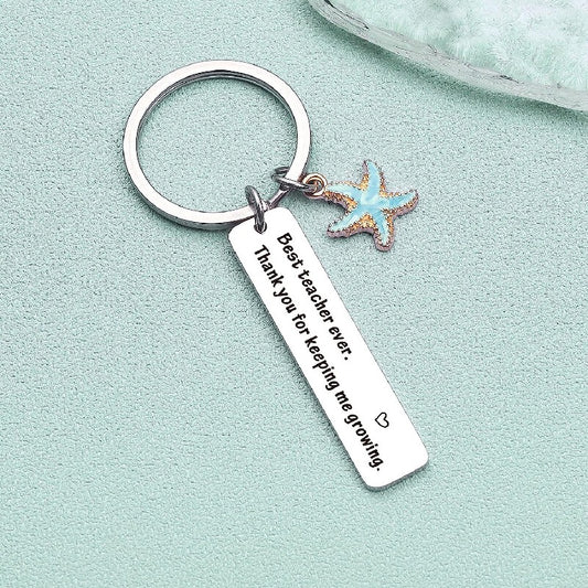 Stainless Steel Starfish Keychain Ocean Blue Teacher Appreciation Charm 2