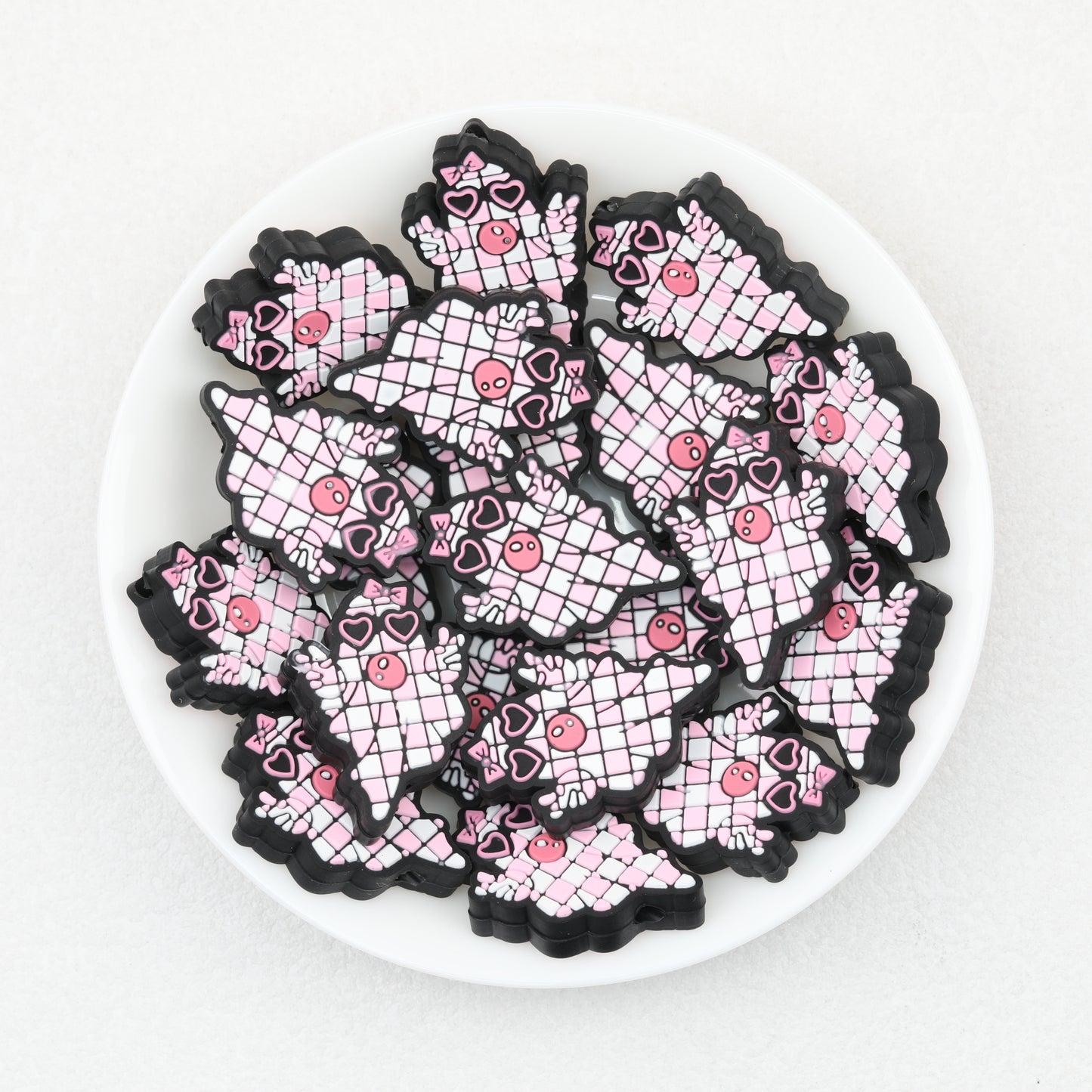 Halloween Pink Checkered Ghost Silicone Focal Beads 20 pcs 2