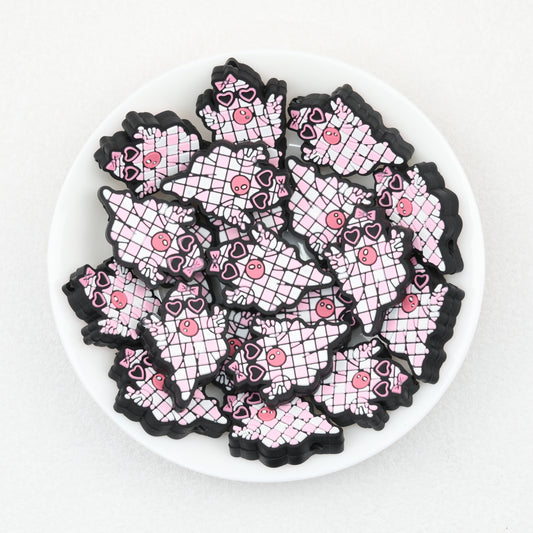 Halloween Pink Checkered Ghost Silicone Focal Beads 20 pcs 2