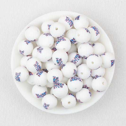 15mm Printed Pattern Silicone Beads Colorful Design 50pcs - Graffiti