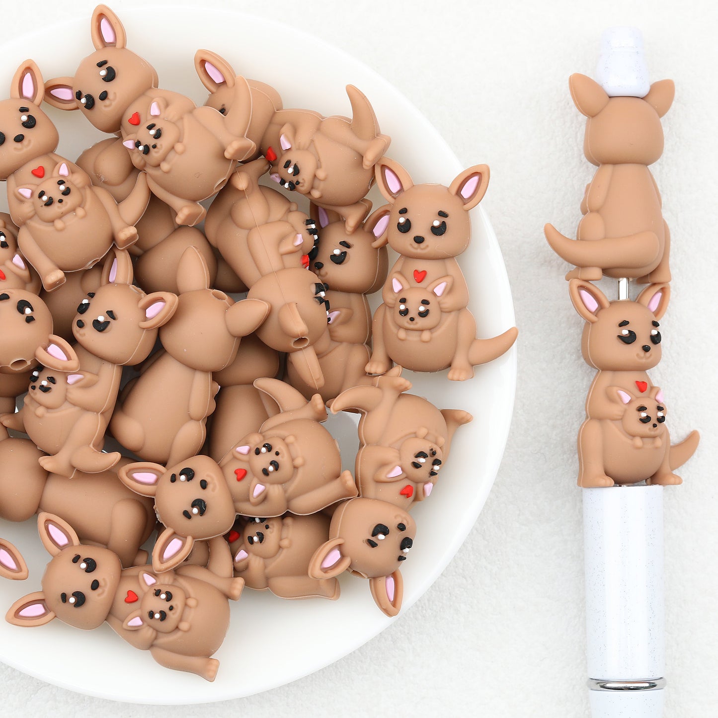 3D Heart Parent Child Kangaroo Silicone Focal Beads 20pcs