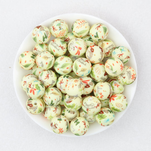 Christmas Theme 15mm Printed Silicone Round Beads 50pcs 2