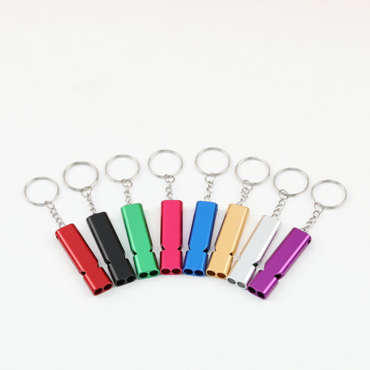 Survival Whistle Keychain Flat Aluminum Alloy Double Tube Self Defense