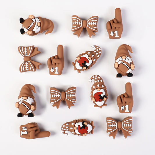 Silicone 3D Focal Beads Rugby Foam Finger Number One Holding Rugby Ball 20pcs 2