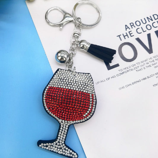 Diamond Wine Glass Keychain Red Crystal Zinc Alloy Sparkling Charm 2