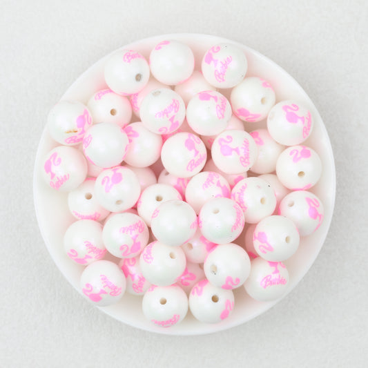 15mm Pink Barbie Print Round Silicone Beads 50pcs 2