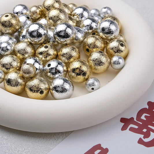 Plating Matte Wrinkle Round Acrylic Beads 10-16mm Metallic 50pcs 2