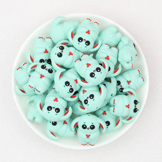 Mint Green 3D Monster Silicone Focal Beads 20pcs
