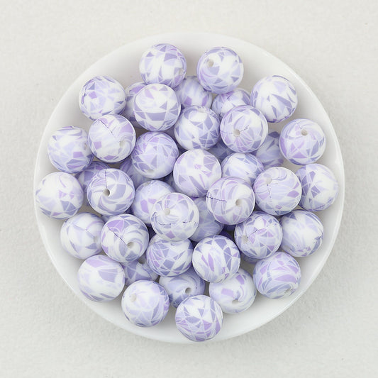 15mm Colorful Polka Dot Print Round Silicone Beads 50pcs - Amethyst