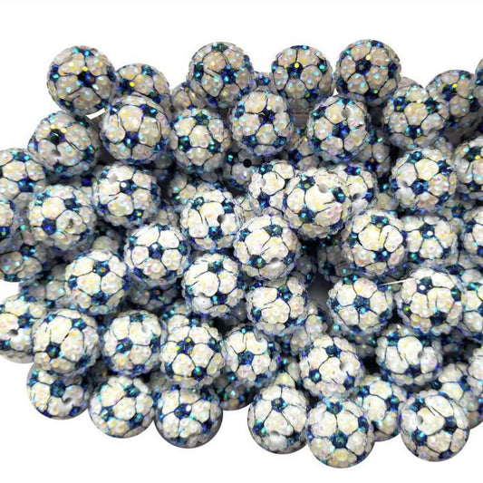 Plated Bubblegum Beads 20mm Football Pattern Rhinestone Sparkle 10pcs 2
