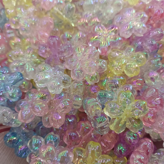 UV Plating Cherry Blossom Acrylic Beads 23mm Transparent Colorful 100pcs 2