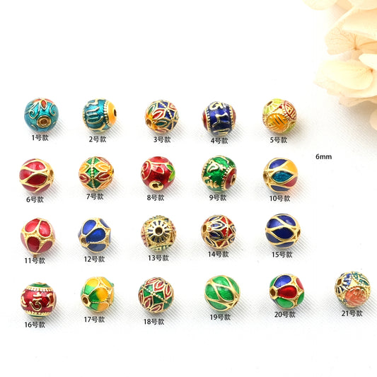 Brass Round Metal Beads 6mm Colorful Enamel Vintage 5pcs 2