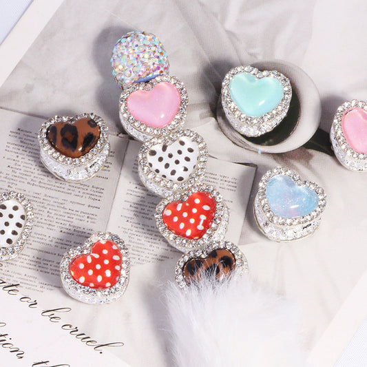 Double Sided Heart Rhinestone Beads 13mm Resin Alloy Sparkle 5pcs 2