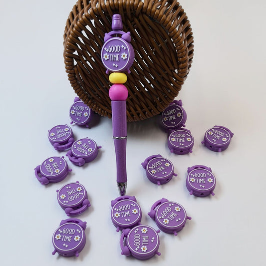 Silicone 3D Focal Beads Good Time Alarm Clock Rounded Base 20pcs 2