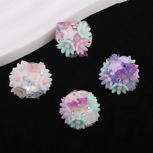 Flower Cluster Clay Beads 19mm Camellia Butterfly Bubblegum 6pcs 2