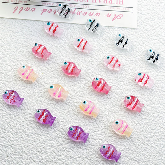 Hand Painted Fish Enamel Glass Beads 10x14mm Translucent Colorful 1pc 2