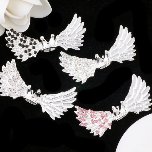 Angel Crown Wing Alloy Rhinestone Beads 25x53mm Detailed 4pcs 2