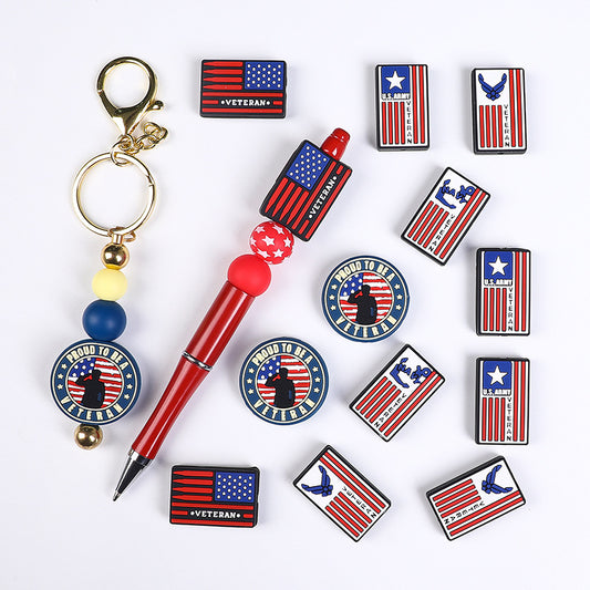 Silicone Focal Beads Careers American Flag Veteran Emblem 20pcs 2
