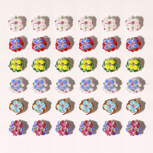 Lampwork Glass Beads Handmade Flower Ball 15mm Multicolor 10pcs 2