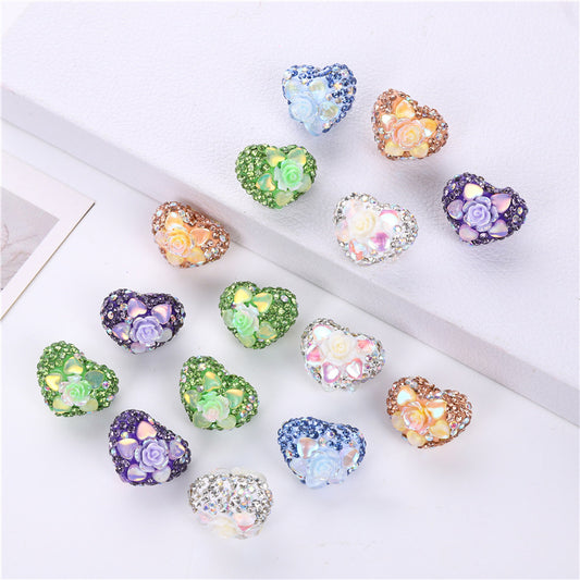 Rhinestone Heart Clay Beads 23mm Peach Blossoming Rose 10pcs 2
