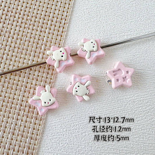 Star Shaped Metal Beads Adorable Painted Animals Glossy Alloy 10pcs 2