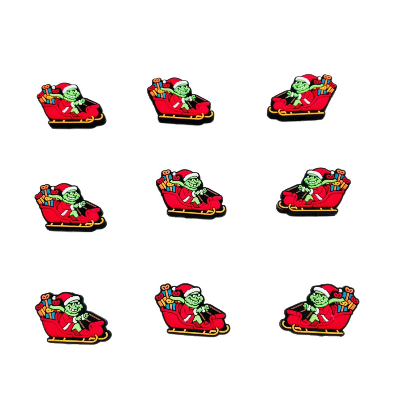 Silicone Focal Beads Christmas Sleigh Grinch Wearing Santa Hat 20pcs 5
