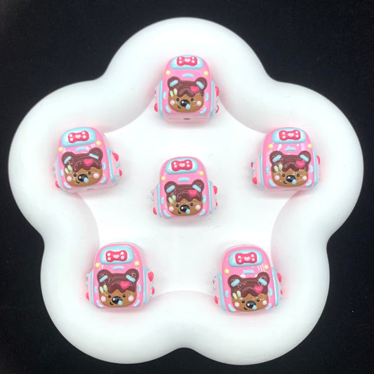Hand Painted Backpack Acrylic Beads 28x35mm Pingu and Pechabear 4pcs 2