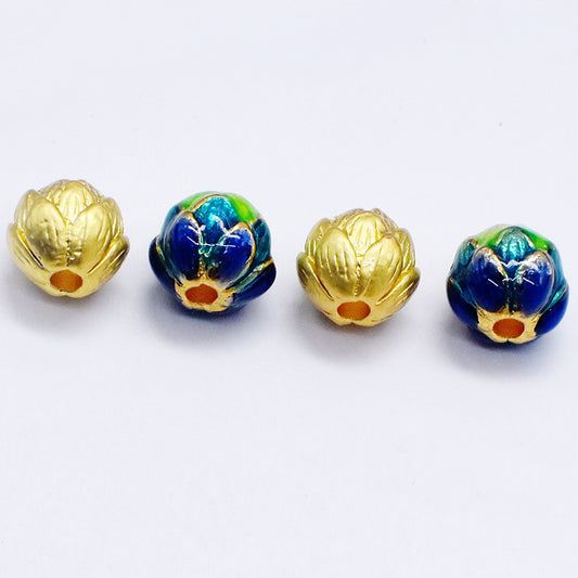 Lotus Metal Beads 9mm Cloisonne Gold Accents Turquoise Enamel 10pcs 2