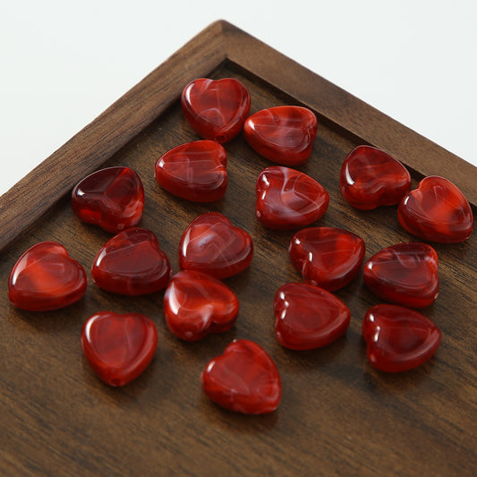 Japanese Ink Dyed Flat Heart Acrylic Beads 14mm Glossy Marbled 50pcs 2