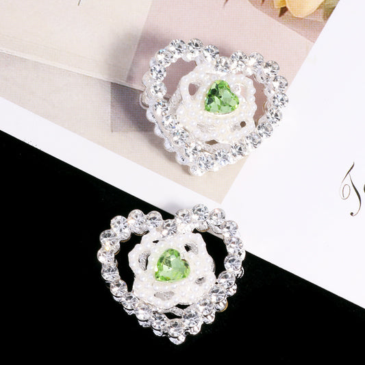 Hollow Floral Heart Rhinestone Beads 25mm Alloy Base 3pcs 2