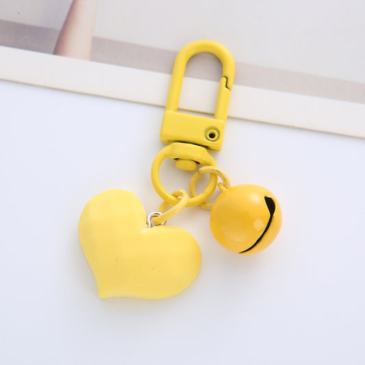 Acrylic Resin Heart Keychain Creative Faceted Surface with Bell Charm 2