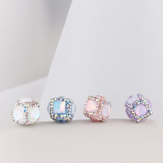 Opal Wrapped Polymer Clay Square Rhinestone Beads 20mm 6pcs 2
