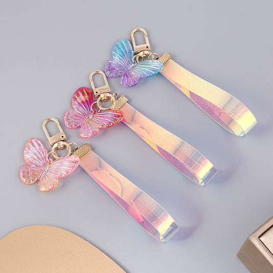 Acrylic Gradient Crystal Butterfly Wristlet Keychain Colorful 2