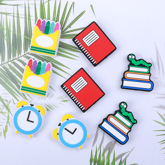 Silicone Focal Beads School Theme Crayon Alarm Clock Bookworm 20pcs 2