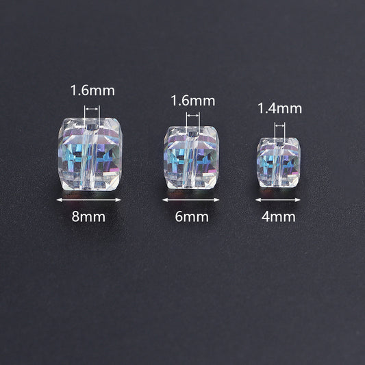 Transparent Square Glass Beads 8mm Iridescent Colors 50pcs 2