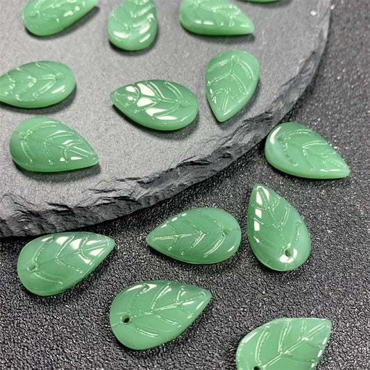 Czech Glass Beads Leaf 18mm Imitation Jade Translucent Green 50pcs 2