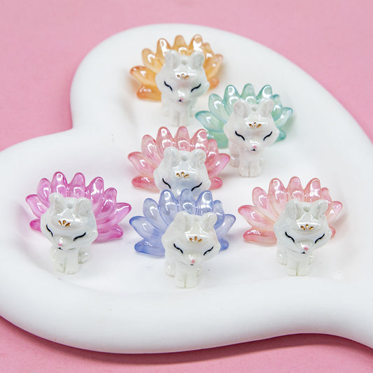 Nine Tailed Fox Resin Beads Glossy White Pastel Tails 8pcs 2