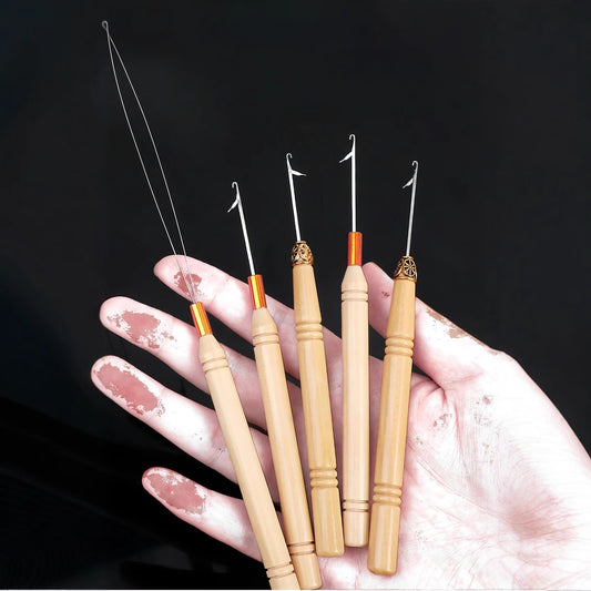 Jewelry Needle Hook Tools Wood Handle Fine Metal Loops 8pcs 14cm 2