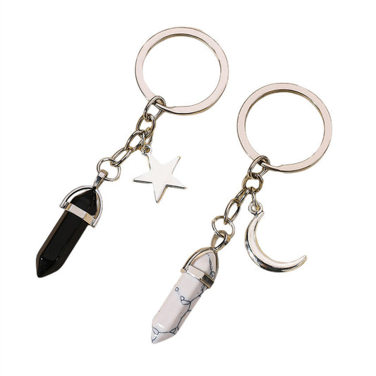 Alloy Pentagram Moon Couple Keychain Celestial Crystal Charm 2