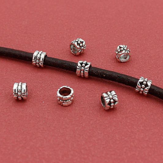 Tibetan Tube Metal Beads 7mm Hollow Patterned Alloy 100pcs 2