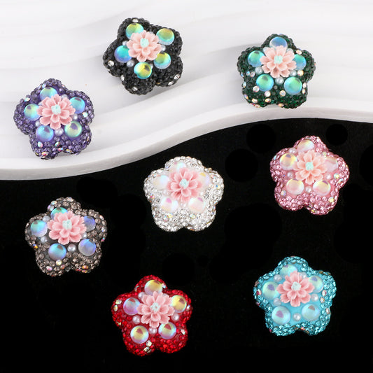 Rhinestone Flower Clay Beads 20mm Pentagram Multicolor 6pcs 2