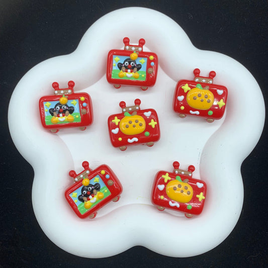 Hand Painted TV Enamel Acrylic Beads 30mm Colorful Animal Faces 4pcs 2
