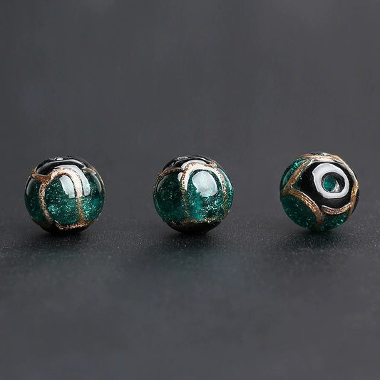 Ancient Fragrant Stained Painted Glass Beads 8mm Vintage 50pcs 2