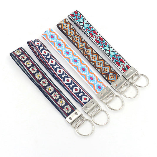 Bohemian Style Wristlet Keychain Antique Silver Polyester 2pcs 17cm 2