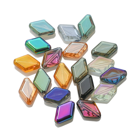 Electroplated Rhombus Glass Beads 11mm Transparent Mixed Colors 20pcs 2
