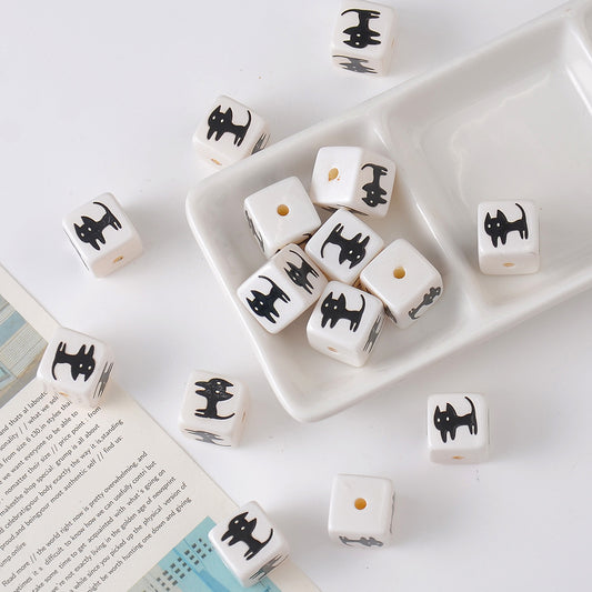 Acrylic Square Beads 14mm Black and White Tone 10pcs 2