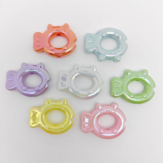 UV Plating Hollow Cartoon Fish Acrylic Beads 31mm Pastel Mixed 50pcs 2