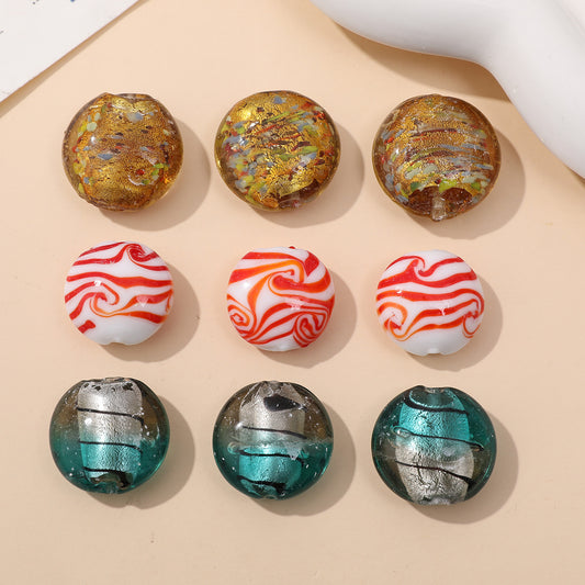 Vintage Flat Round Lampwork Glass Beads 20mm Multicolor Swirl 4pcs 2