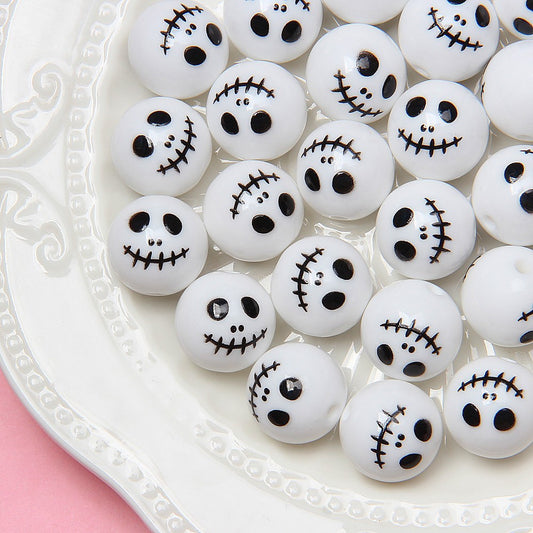 Halloween Printed Acrylic Beads 16mm Pumpkin Ghost Designs 2
